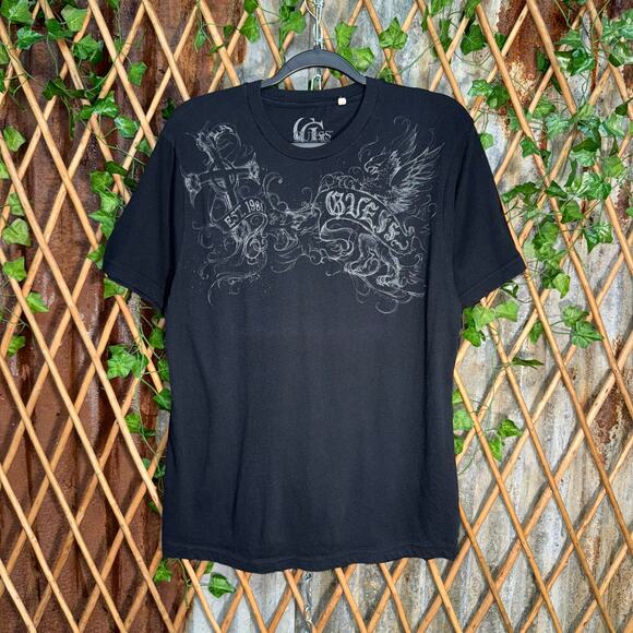 Vintage Y2K Guess jeans 2000s grunge cross smokey t-shirt - Picture 1 of 4